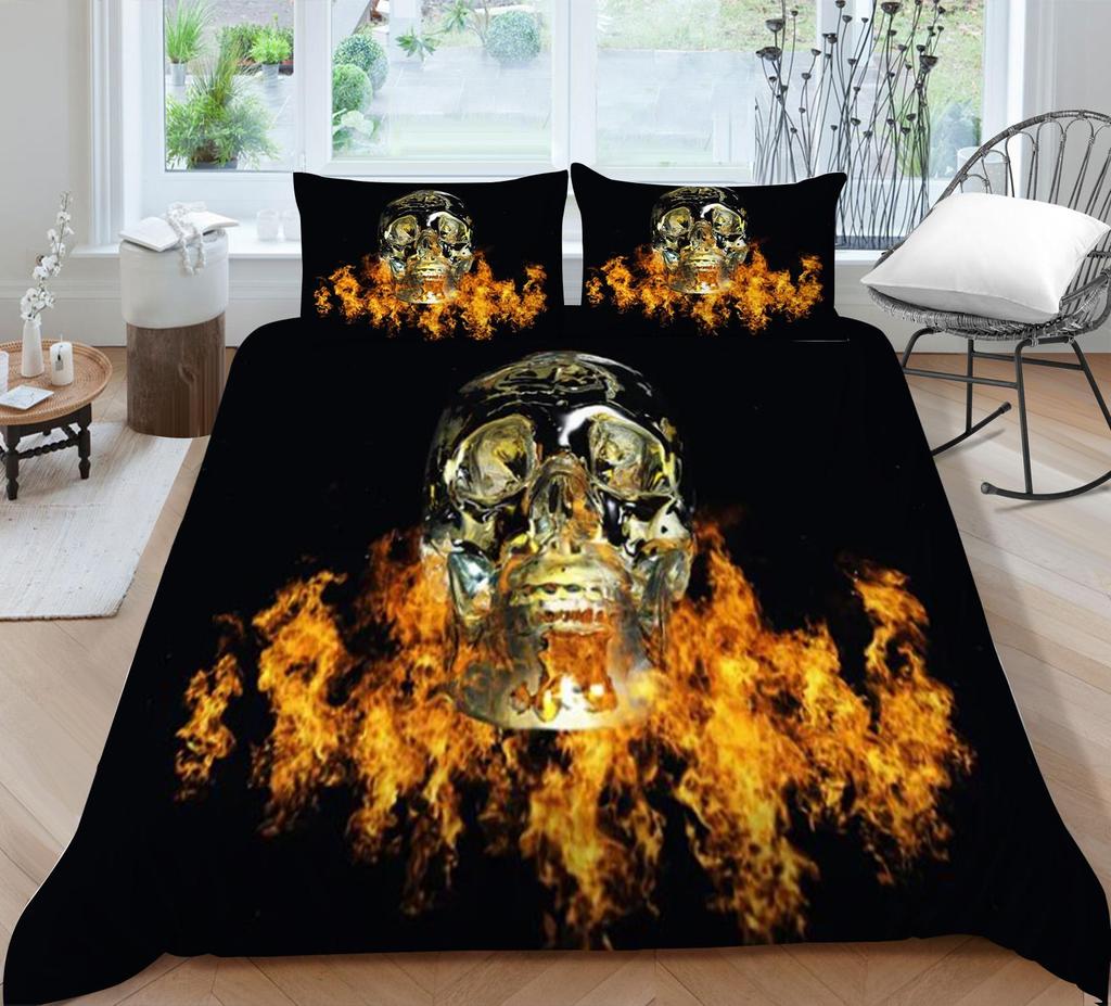 Bettbezug-Sets, Bettwäsche-Set, 3D-Schädeldruck, für Kinder, Schule, Erwachsene, Bett, Polyester, Kissenbezug, atmungsaktiv, warm, Heimtextilien