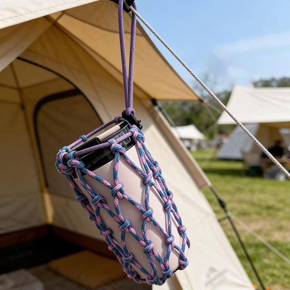 Portable Woven Coffee Cup Bag Hollow Out Foldable Cup Holder Mugs Bag