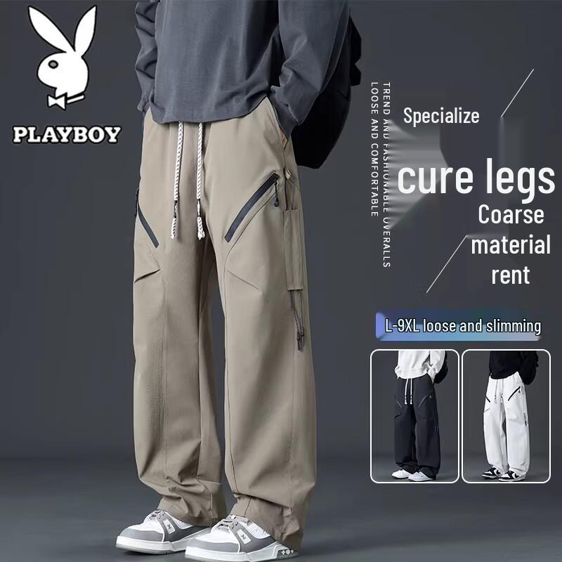 PLAYBOY Men's Loose Fit Wide Leg Casual Trousers