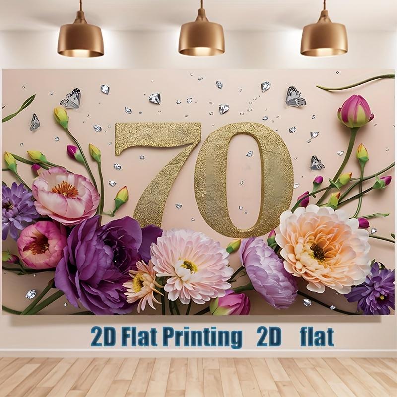 One 2D flat party banner, 2D flat 70th birthday party background decoration, polyester banner decoration 100x150cm