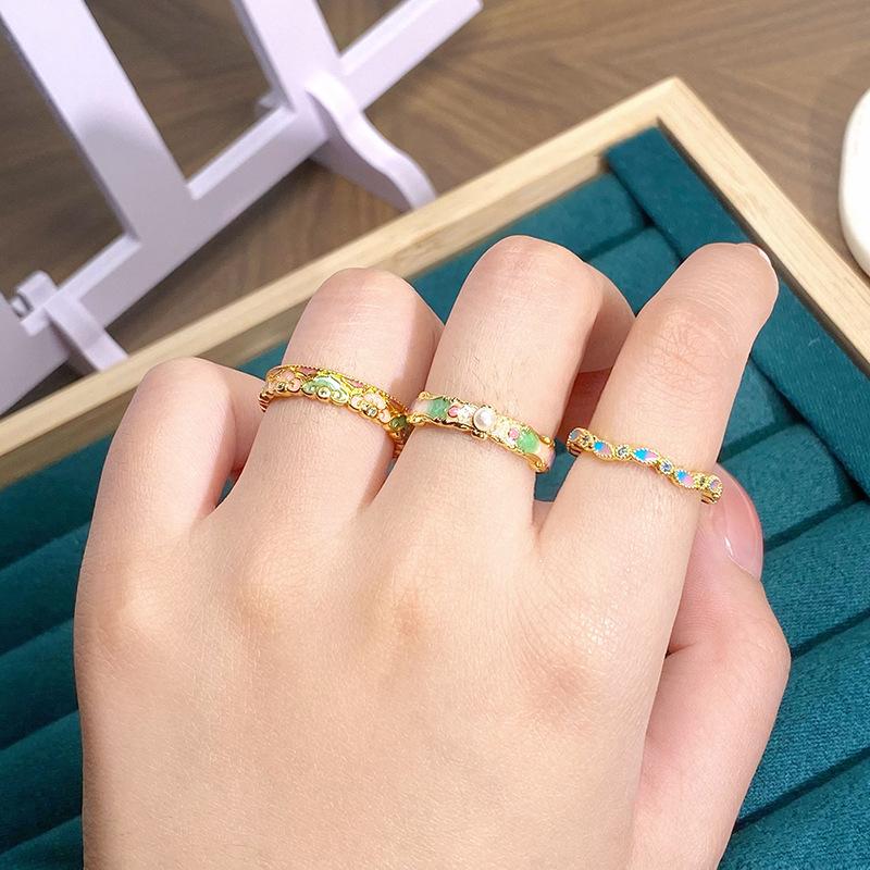 Nationaler Trendstil Dopamin Emaille Tropfender Offener Ring Nischen Design Leichter Luxus Hochwertiger Französischer Ring