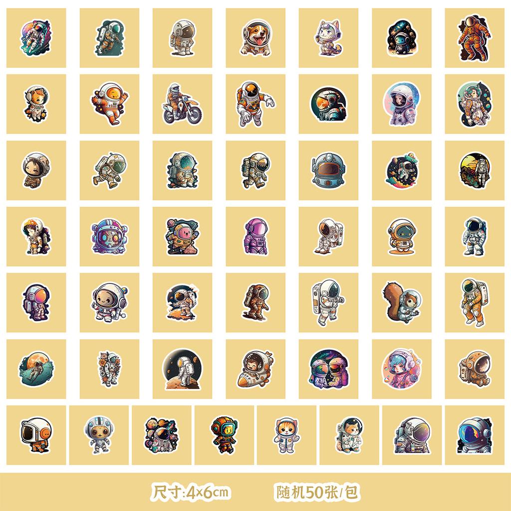 50/100 Cosmic Starry Sky Astronaut Stickers Mobile Water Cup Waterproof Decorative Stickers Children's Hand Account Stickers