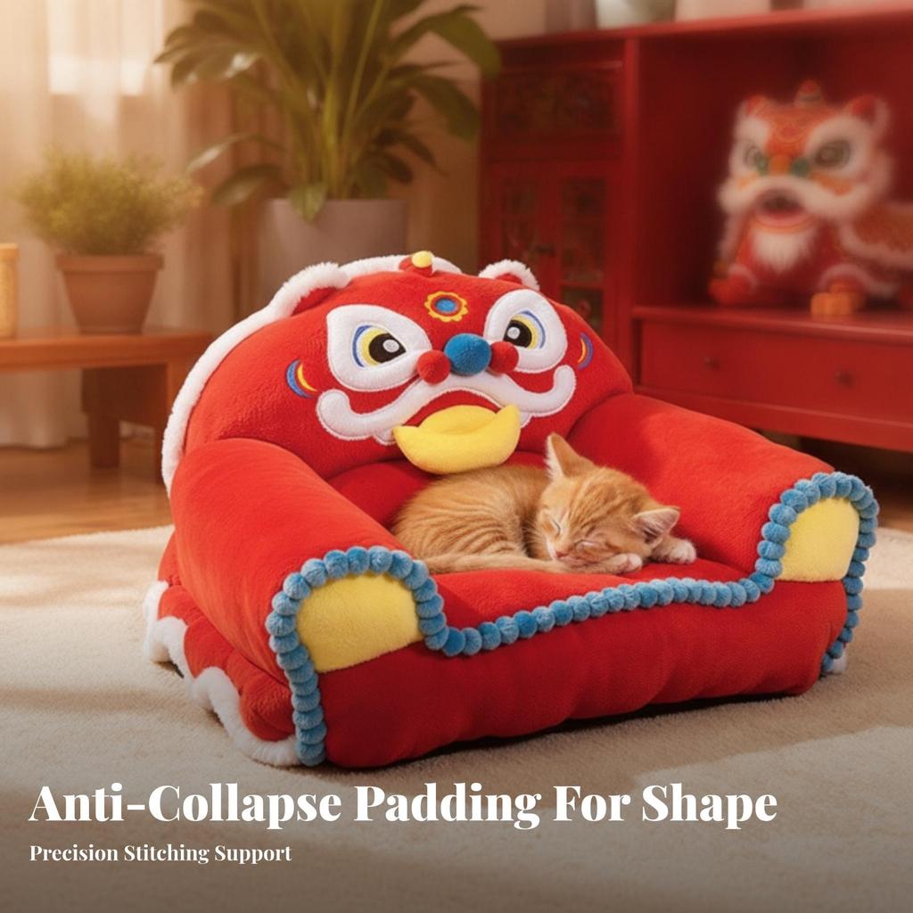 Lion-Dance Themed Pet Bed Supportive Dog Sofa Stylish for Bedrooms