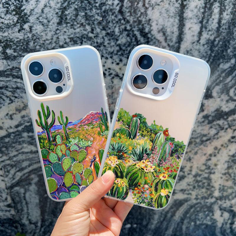 Cartoon Cactus Plants Phone Case Cover For iPhone 13 Mini 12 11 Pro Max 15 14 13 Pro Max 15 14 Plus Shockproof Laser Back Covers