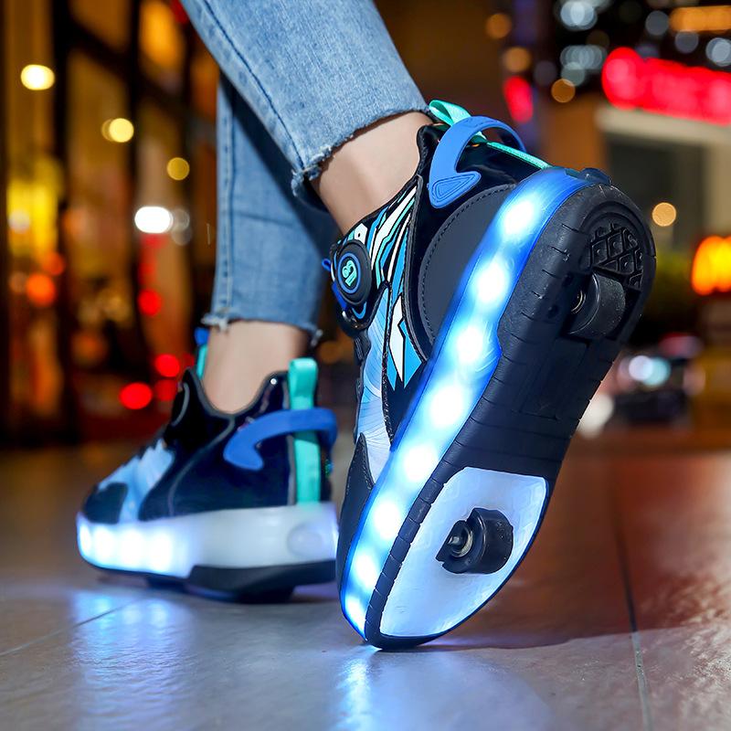Children's Runaway Shoes Roller Skating Boys' Shoes Internet Celebrity Two-wheel Runaway Shoes Student Light Skates Shoes with Wheels