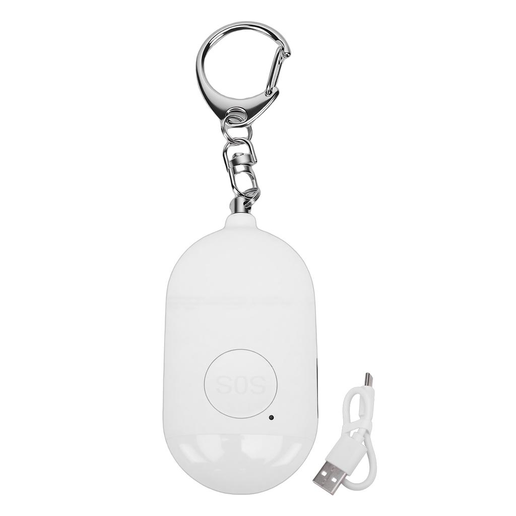 Personal Safety Alarm White IP44 Water Proof Rechargeable 130dB Alarm Siren Keychain with LED Flashlight APP for