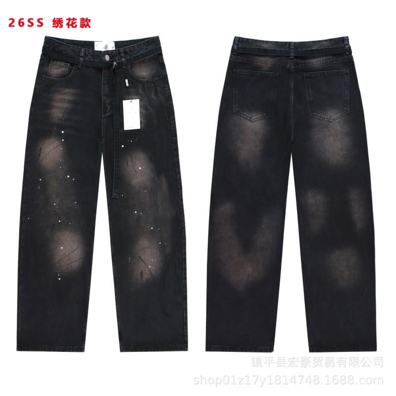 Mens Distressed Oversized Straight Leg Denim Pants With Graffiti Print Washed Effect Casual Jeans