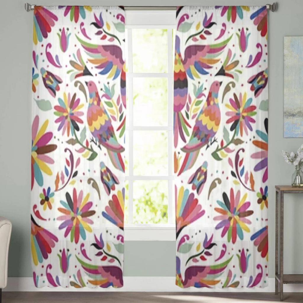 Mexican Pattern Sheer Curtains Bedroom Voile Curtain Living Room Window Sheer Curtains Kitchen Tulle Drapes