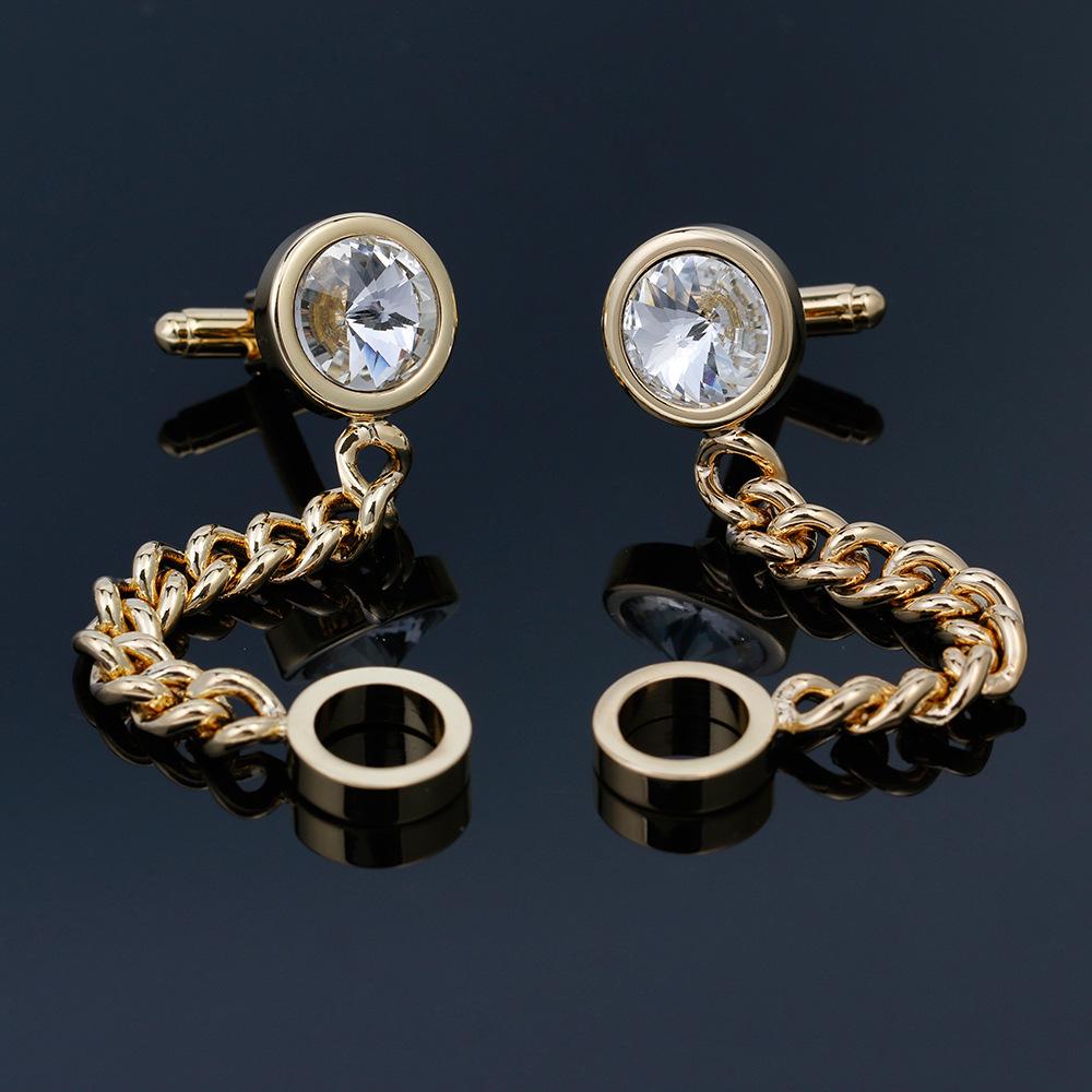 Men's Luxury Crystal Inlaid Gold and Silver Chain Cufflinks