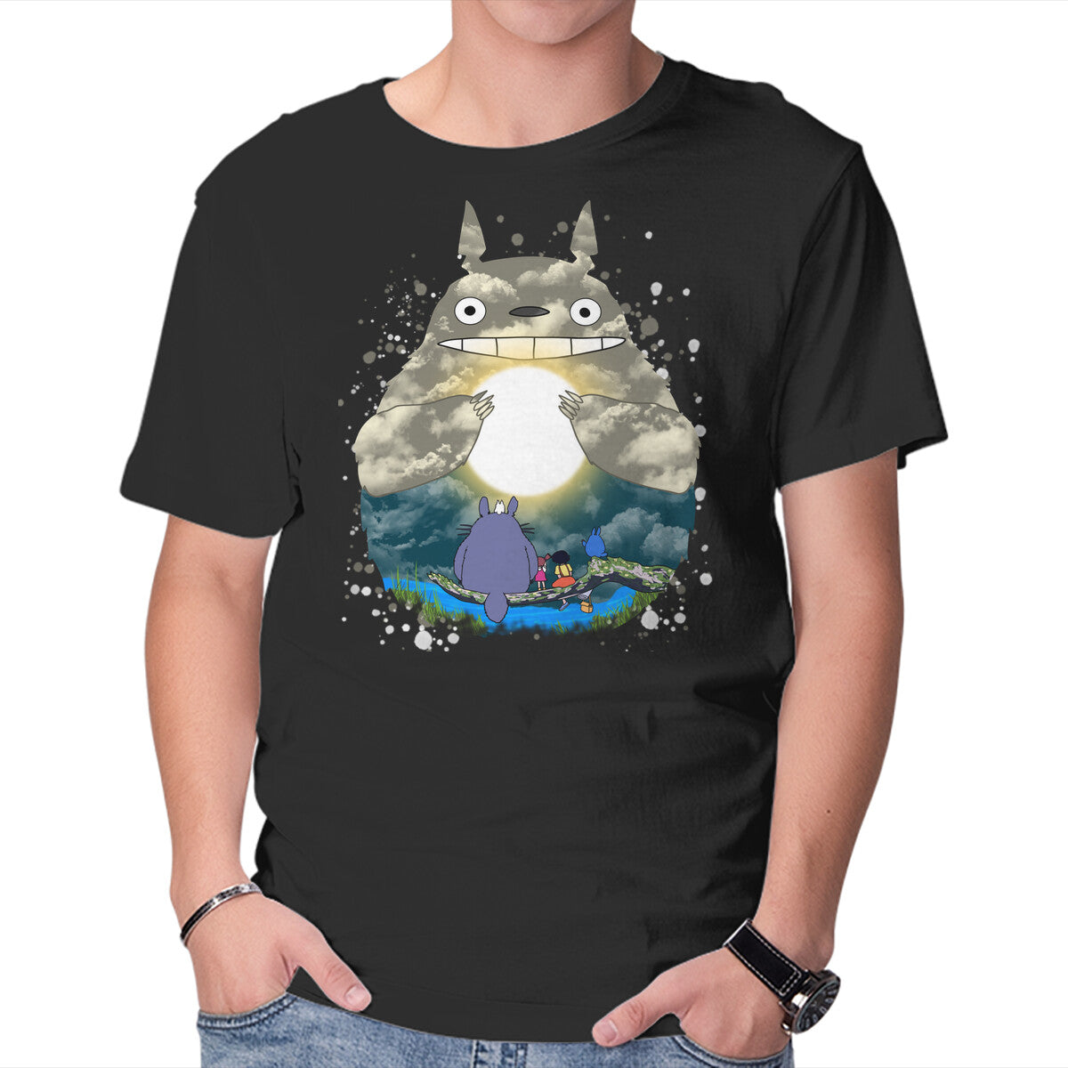 Unisex Crew Neck T-Shirt Totoro Moonlight Graphic Short Sleeve Casual Tee S