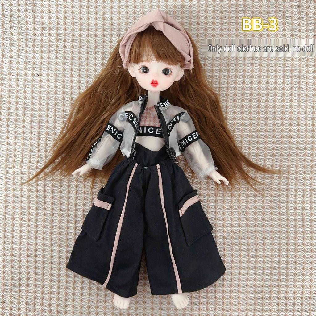 30cm BJD Doll Clothes Set: Sweet & Trendy Casual Overalls for Chubby Body & Ghost Dolls