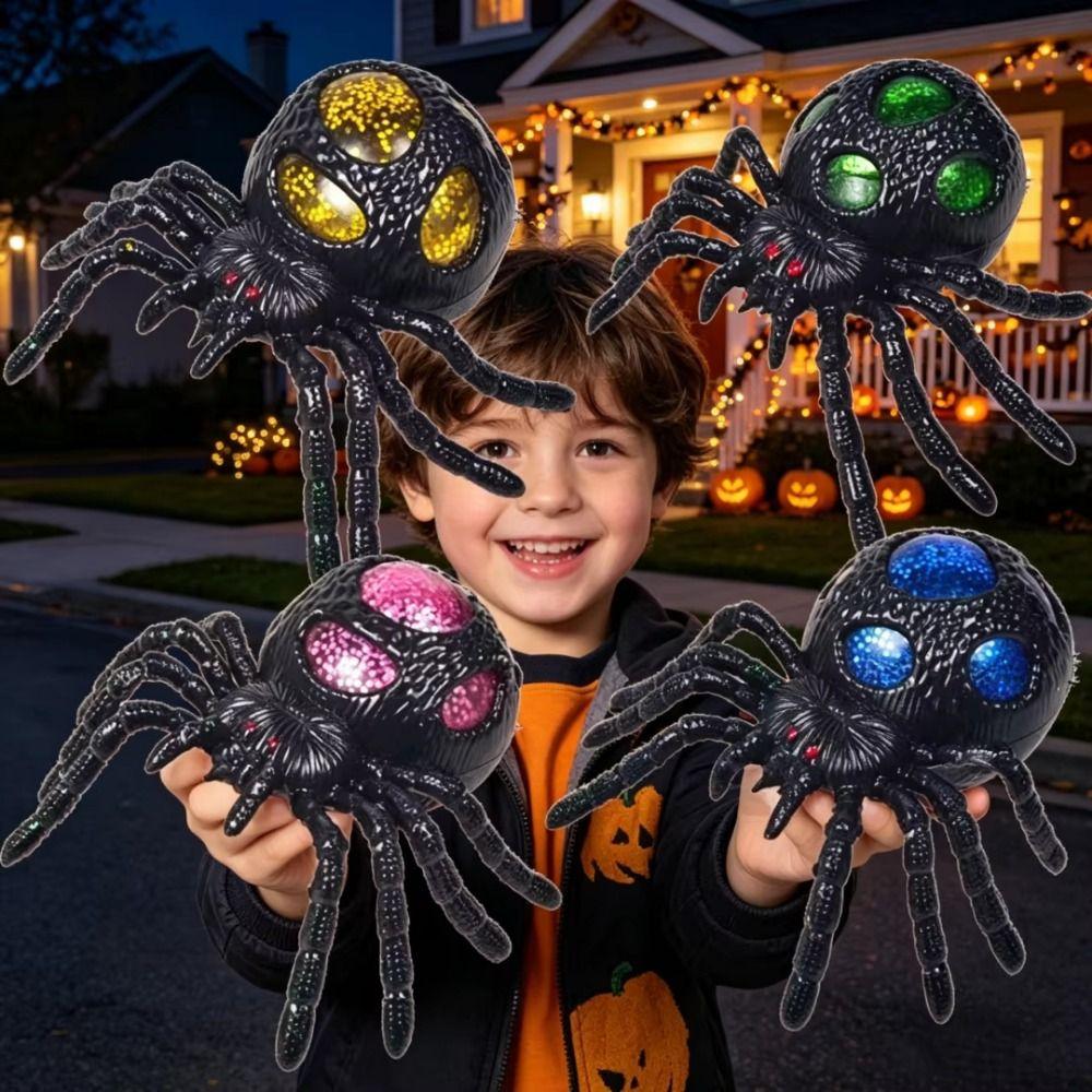 Novelty Black Spider Spoof Squeeze Toy Gold Glitter Filled Halloween Spider Squishy  Holiday Party