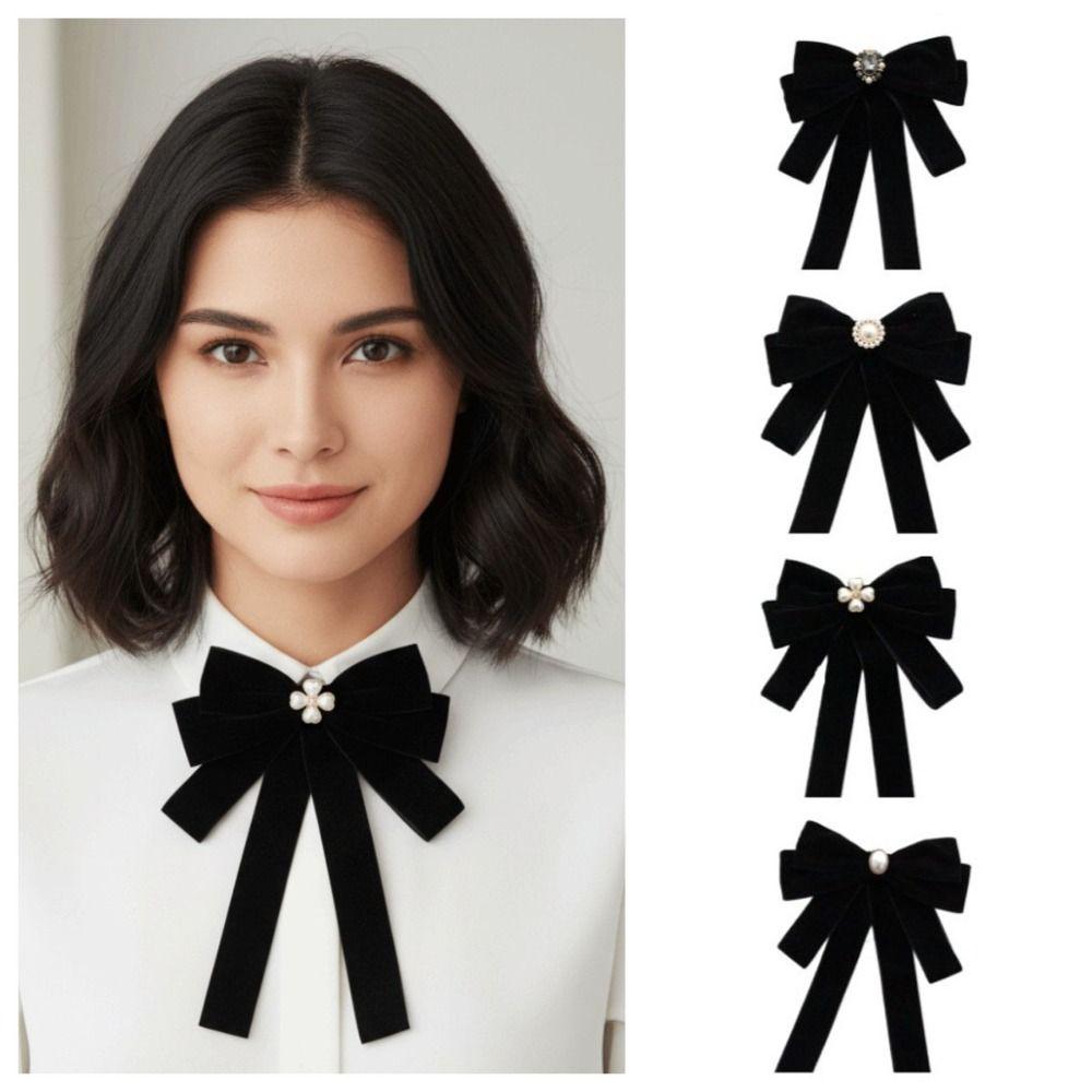 Velvet Black Ribbon Pin Beads Funerals Memorial Pin Simple Ribbon Badge Brooch  Men