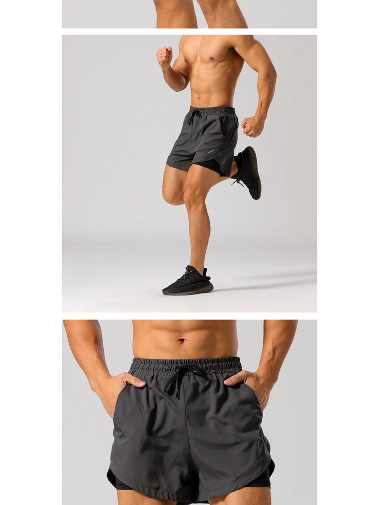 Herren Sommer Doppellagige Schnelltrocknende Lauf- & Basketballshorts