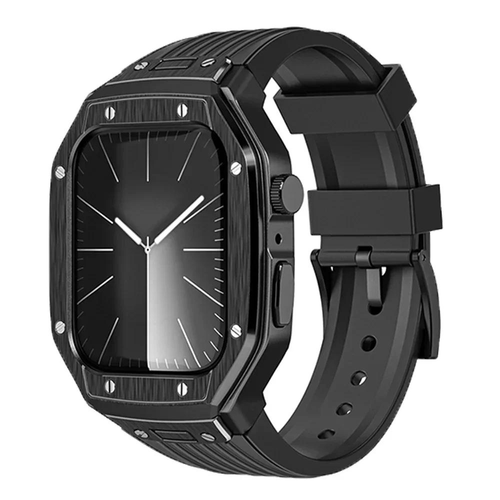 

Luxury Alloy Case + TPU Strap for Apple Watch 45mm 44mm Stainless Steel Buckle Band for iWatch 9 8 7 6 5 4 DIY Modification kit 45mm