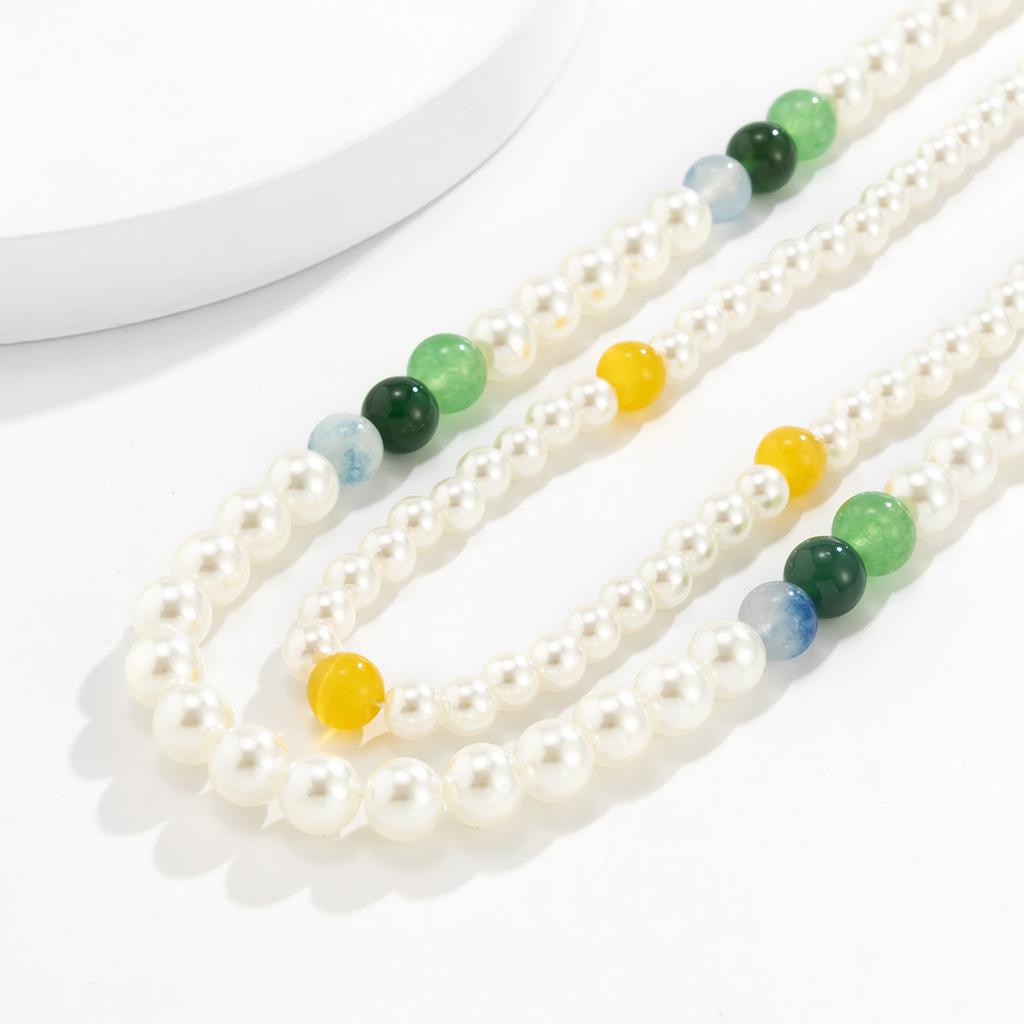 Versatile Autumn Winter New Double Layer Stacked Colorful Spliced Pearl Men's Necklace