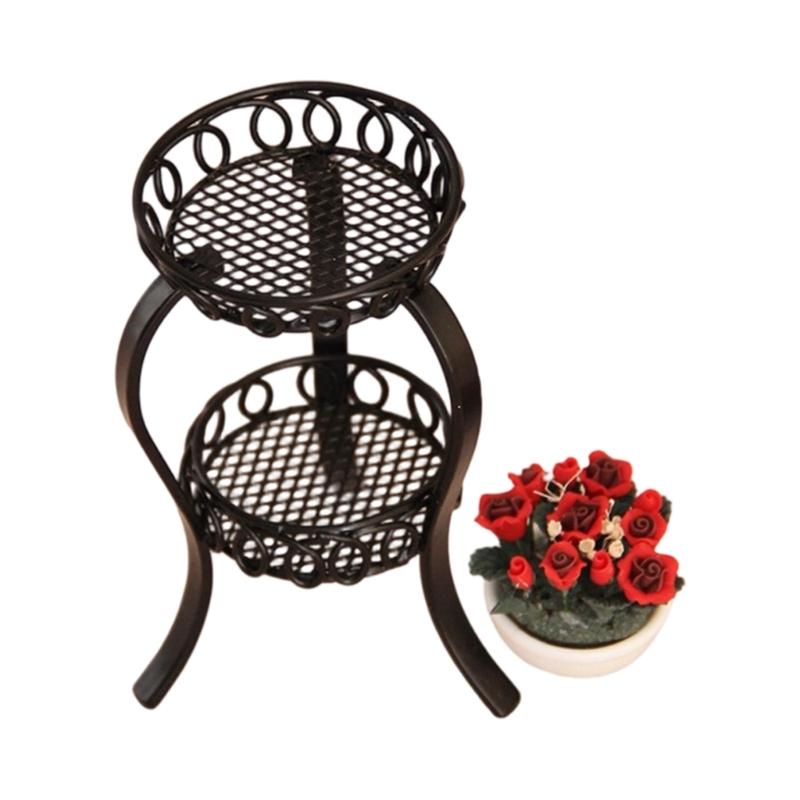 

Iron Double Tiers Flower Stand Dollhouses Furniture Accessory for Miniature Models Stable and Long Lasting чорний