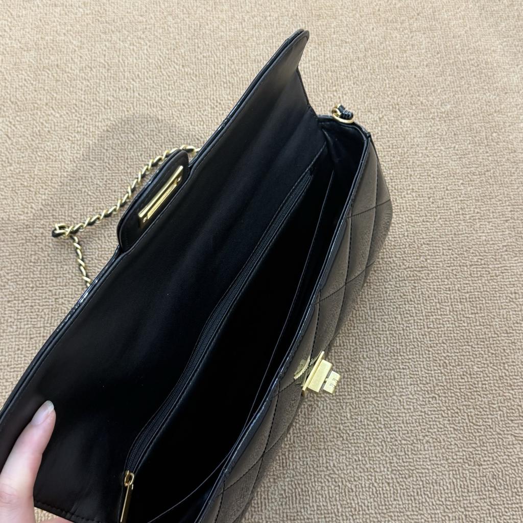 Mirror-finish Diamond Handle Flap Bag, Patent Leather Chain Bag, Handbag, Single Shoulder Crossbody Bag, Fashionable Top-grain Cowhide