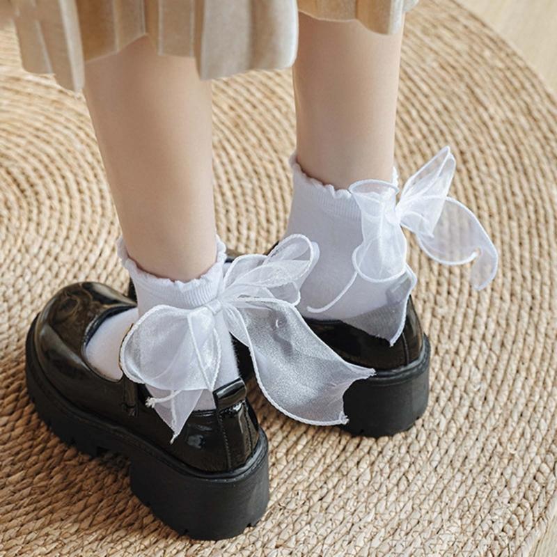 1 Par de Calcetines con Volantes para Mujer Calcetines Tobilleros con Encaje para Niña Calcetines Fruncidos con Lazos Calcetines de Algodón Calcetines de Vestir Estilo Princesa