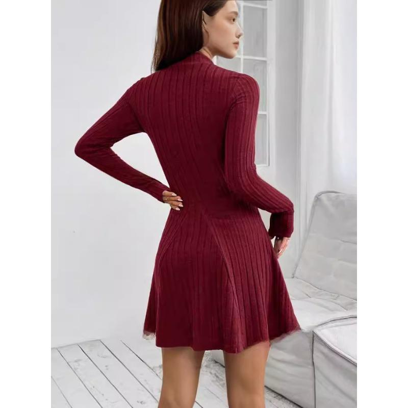 Women's Fashion Casual Spring Fall Solid Color Print  Long Sleeve Half Turtleneck Blouses & Shirts