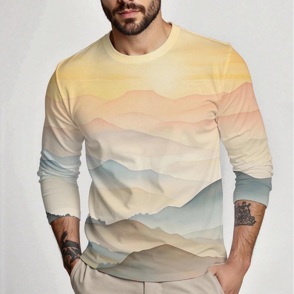 

Men s Spring and Autumn Long-Sleeve Crew Neck T-Shirt with Tie-Dye Print, Comfortable and Lightweight Men s Top 3XL