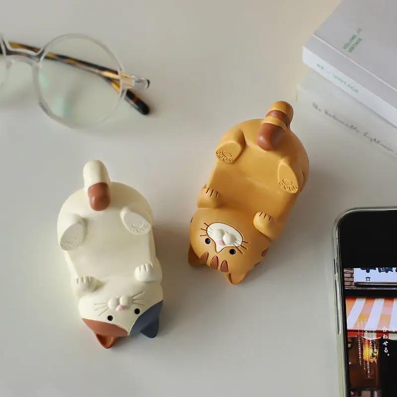 1Pcs Mobile Phone Holder Resin Japanese Groceries Cute Handmade Cat Tiger Tablet Small Ornament Atmosphere
