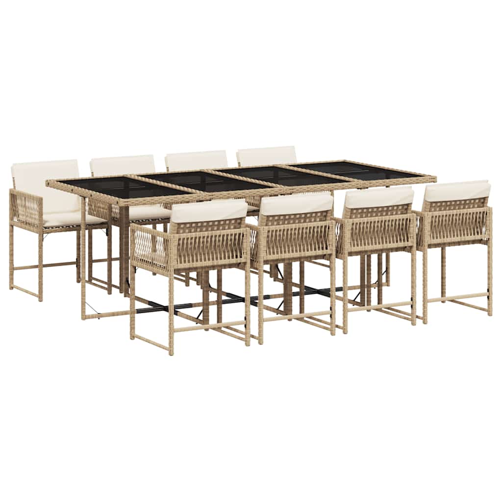 Vidaxl 9-Cz. Garden Furniture Set With Cushions, Beige, Poly Rattan
