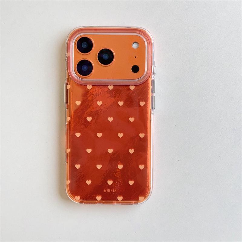 

Drop-Proof Heart Polka Dot iPhone 14/13 Compatible Case with Round Edge Orange Background for Apple 17/16/15 ProMax iPhone 16 Pro