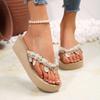 Fashion Med Heel Fringe Flip Flops for Women Stylish Summer 2025 Ladies Wedge Heel Slippers Thick Bottom Non Slip Beach Sandals Woman