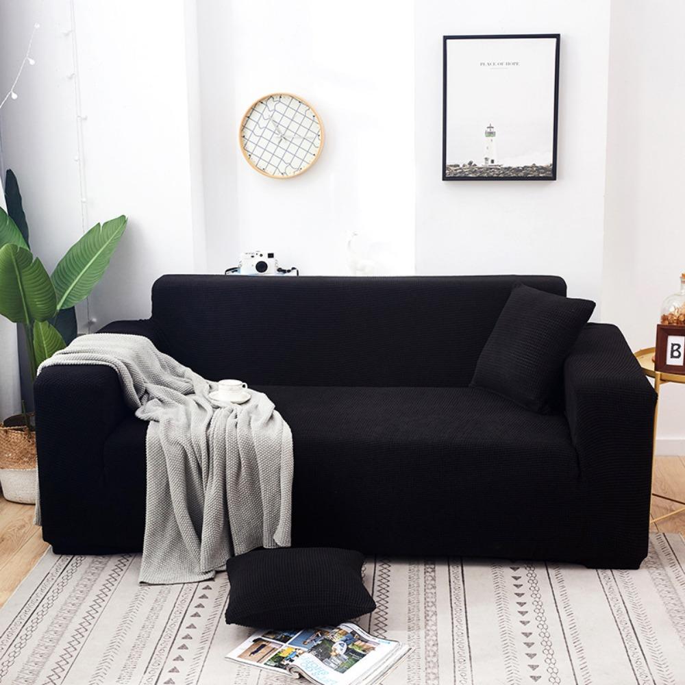 Nordischer Stretch Sofabezug Einfarbig Ganzjährig Universal Gestrickt Elastisch Staubdicht Überwurf Kissen