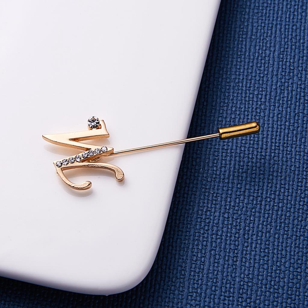 Minimalist Rhinestone Letter M H Long Needle Pins Brooches Elegant Initial Alphabet Coat Lapel Badge For Women Men Jewelry Gift