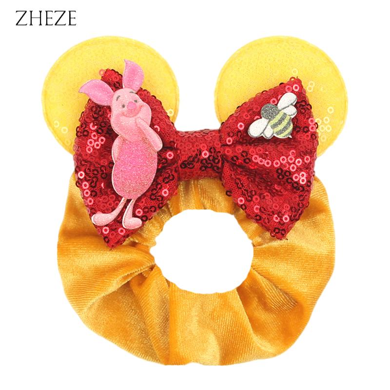 New Disney Mouse Ears Scrunchies Hairband Girl Ponytail Holder For Women Sequins Bows Headband  Women Trip DIY Accessories