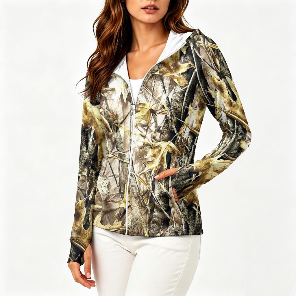 Women Lightweight Zip Up Hoodie Jacket with Hood Long Sleeve Pockets Printed Sun Protection Outerwear for Outdoor Activities