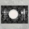 4/6/8/10PC Gothic Dark Night Placemats Silver Silk Skull Moth Vintage Floral Theme Party Escape Room Cafe