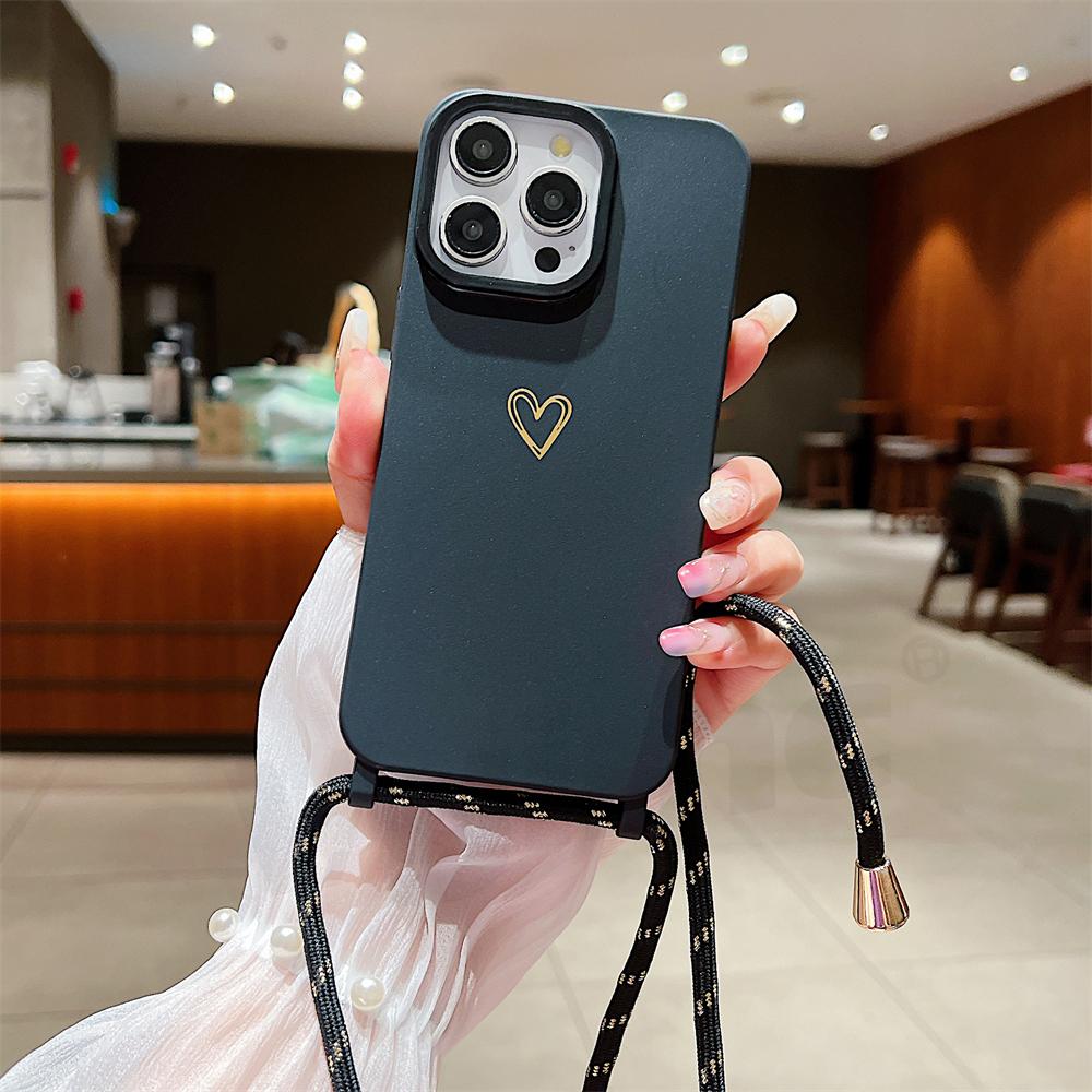 

Чехол-чехол Crossbody Lanyard Solid TPU для iPhone 15 13 11 Pro Max 12 14 Plus X XS XR Love Heart из мягкого жидкого силикона Case & Strap&for iphone13ProMax(6.7 )