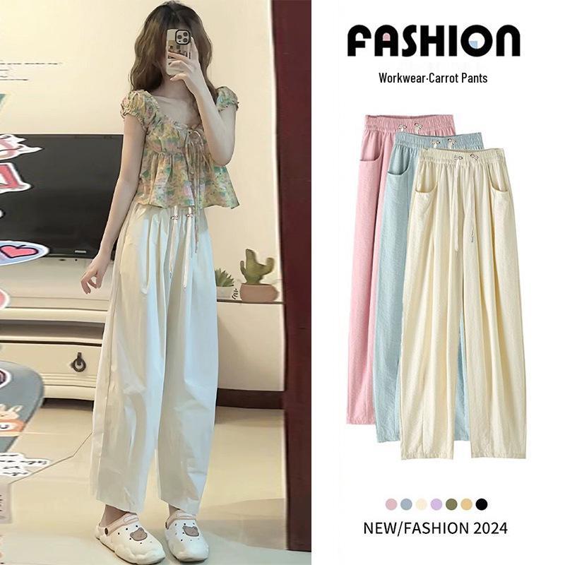 2026 Summer High-Waisted Cream Maternity Wide-Leg Cropped Pants L