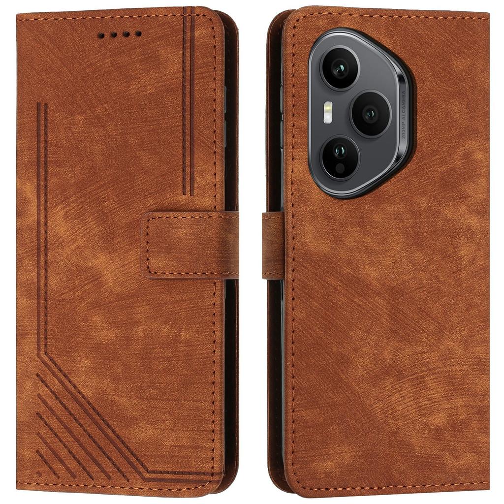 Stand Case for Honor 400 Pro 5G (Global) Imprinted Lines Leather Phone Cover