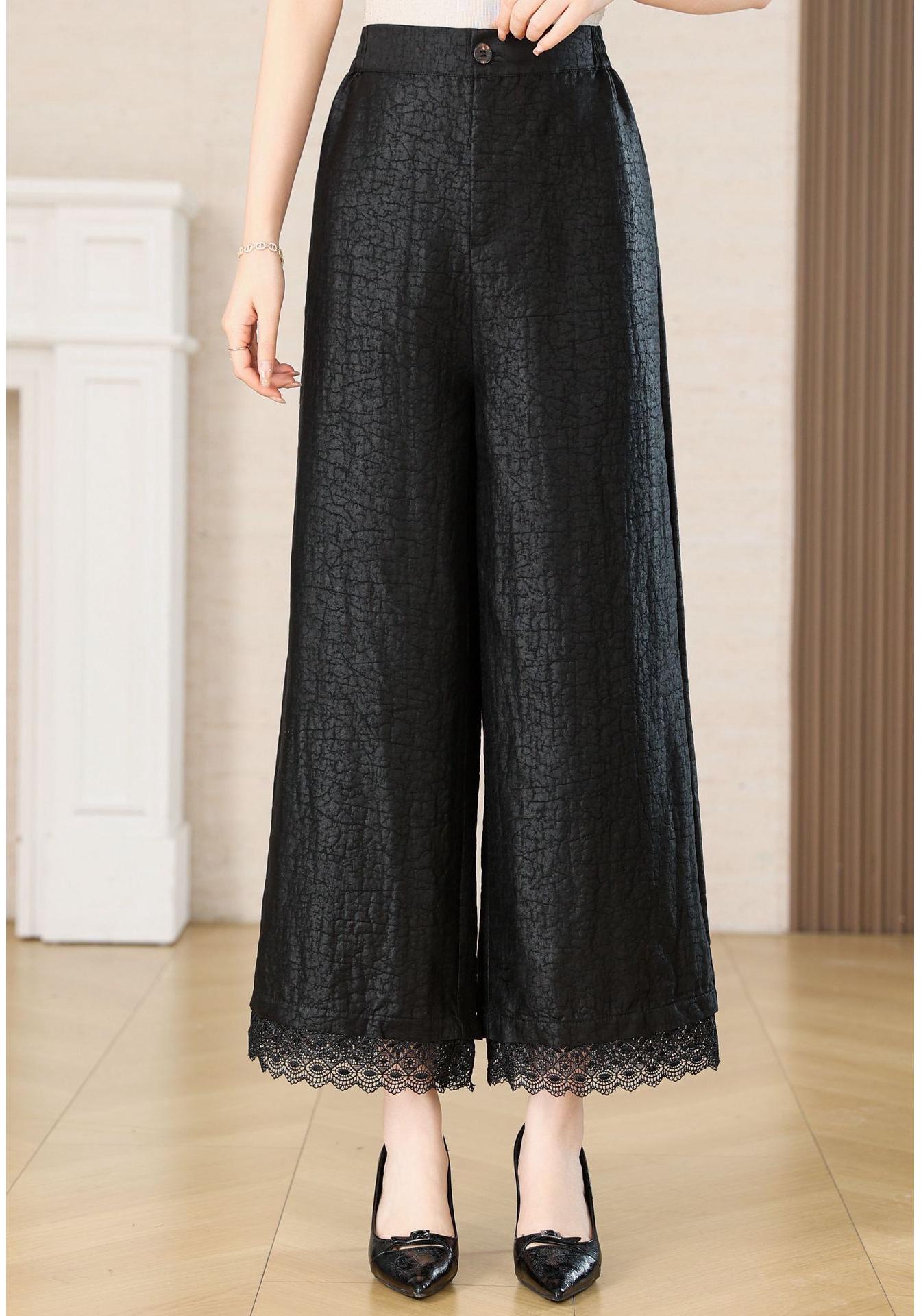 

2026 Silk Xiangyunsha Straight-Leg Pants - 100% Mulberry Silk, Versatile & Fashionable Casual Wear XL чёрный