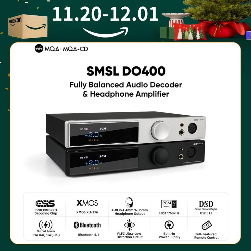 SMSL DO400 Fully Balanced DAC Headphone USB Bluetooth MQA IIS Input Headphone Amplifier with Remote Control Amplifier, ES9039MSPRO, XMOS-XU316 DAC,