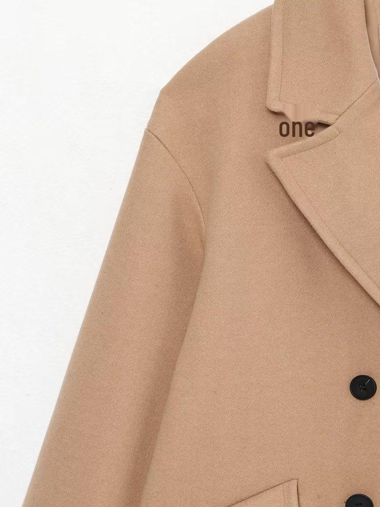 2023 Autumn/Winter Women's European-American Double-Breasted Mid-Length Loose Coat