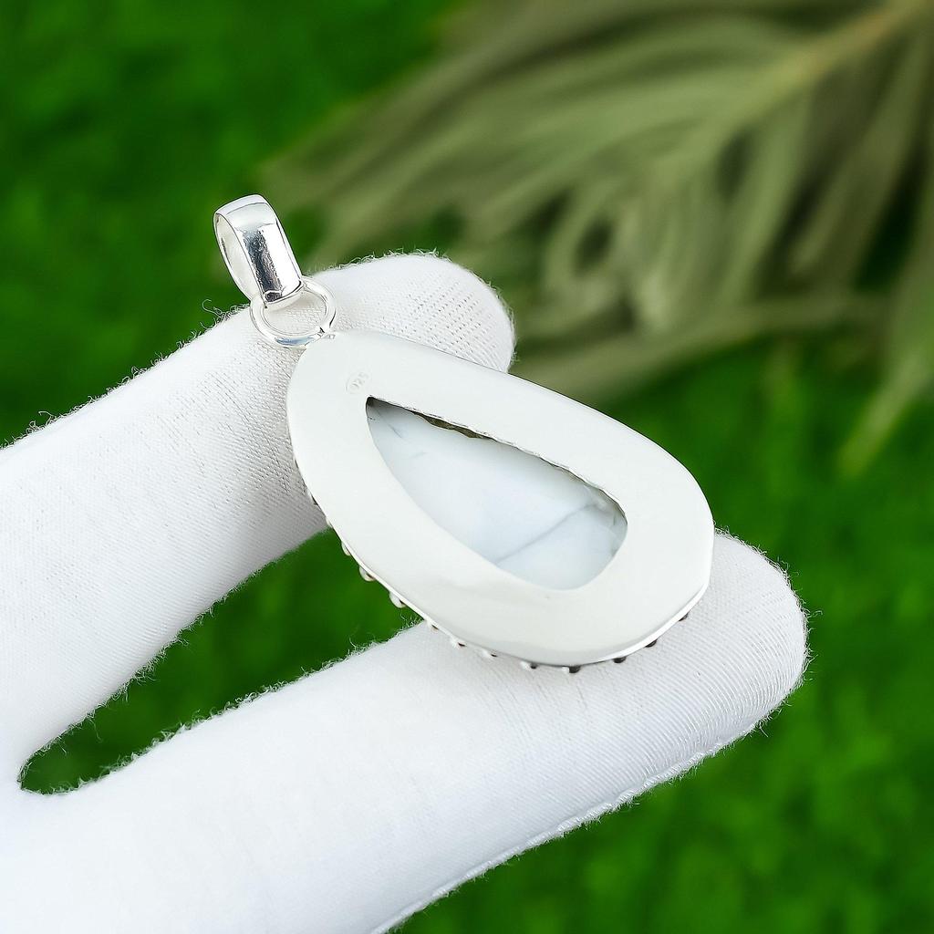 Natural Howlite Gemstone Pendant White 925 Sterling Silver Indian Jewelry