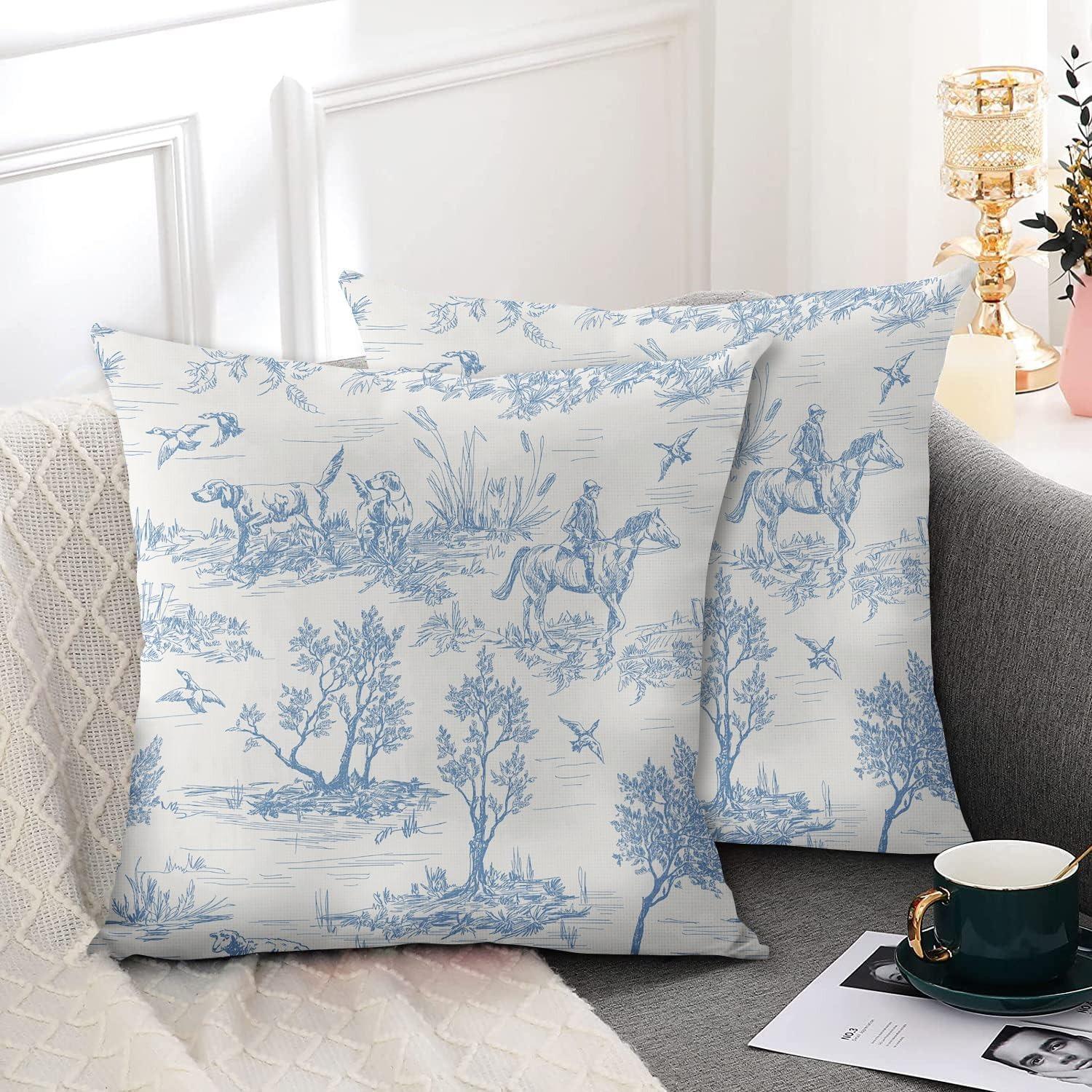 Tinika Chen Unisex Blue/White And Toile Pillow Covers Vintage French Country Throw Pillow Cover Rustic Cushion Cover Decor For Home Sofa