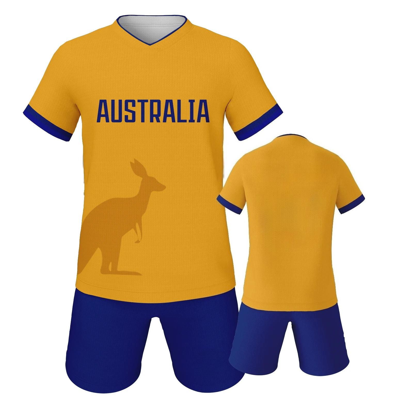 Australia Soccer Jersey Kit Short Sleeve and Shorts Breathable Sports Uniform XS