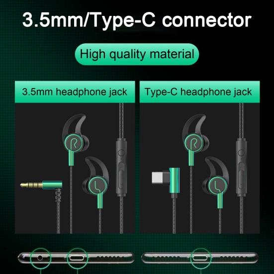 Wired Earphone Stereo Sound Sports Headset with Microphone 3.5mm/Type-C Plug In-ear Headphone for Game Music Calls