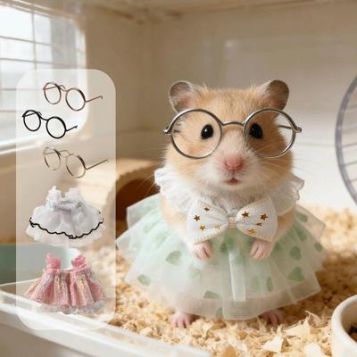 Pet Vest Adorable Hamster Princess Dress Breathable Soft Pet Dress Eyeglasses Set Lightweight Pet Puff Skirt Fancy Rats