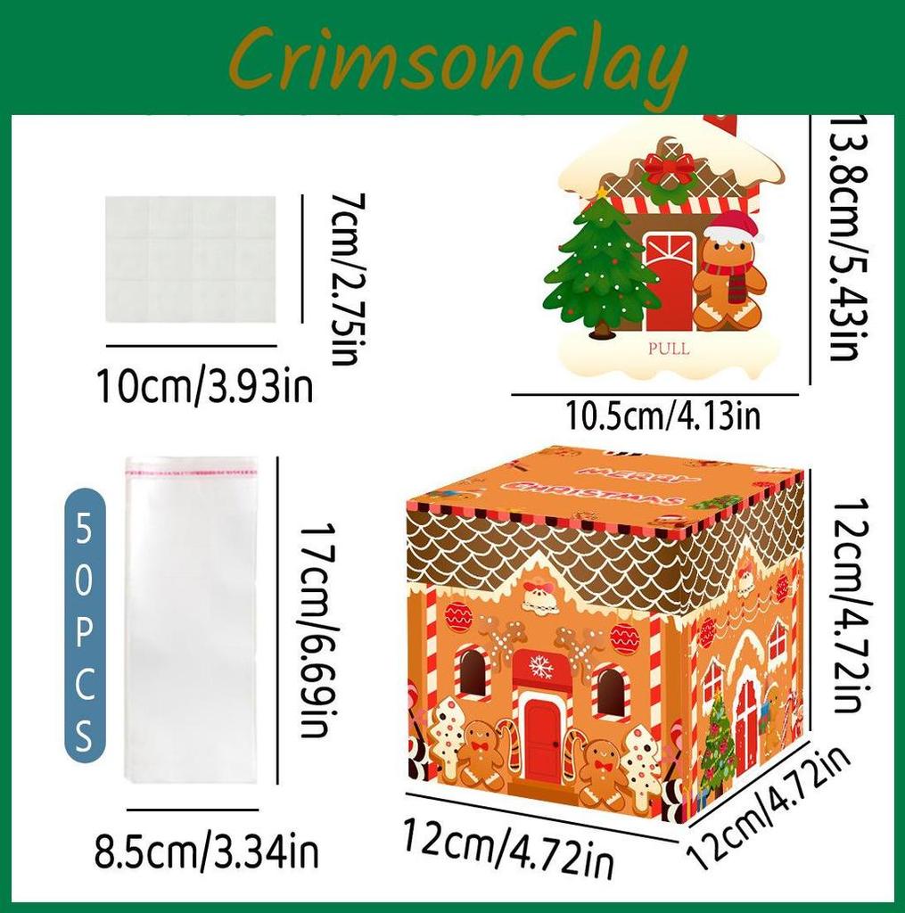 Decor Christmas Gingerbread Man House Pattern Gift Box With Material Paper