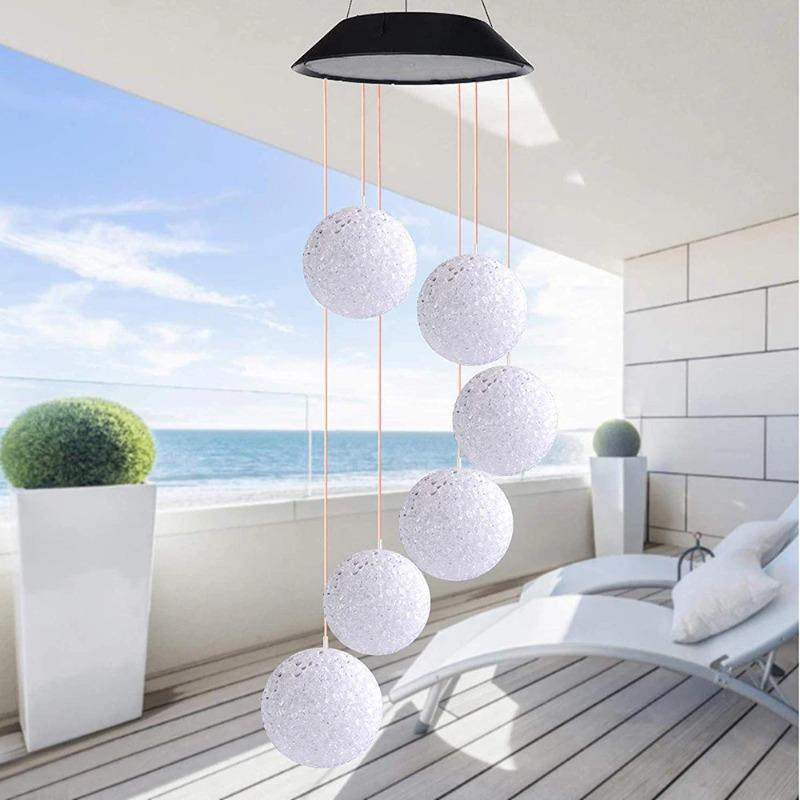 Solar Color Changing LED Crystal Ball Wind Chime Lamp Hanging Waterproof Outdoor Light Decor for Garden Yard Patio Courtyard