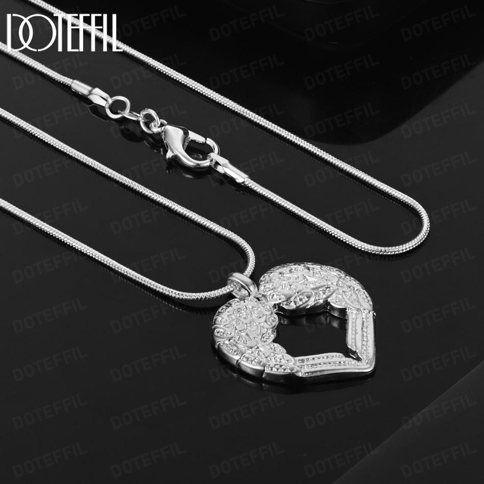925 Sterling Silver Heart Necklace Wedding Jewelry 45cm