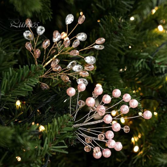 Leichte Textur-Sprays mit Perlen, Künstliche Kristall-Weihnachtsbaumstecker mit biegsamem Draht, Funkelnde Acrylperlen-Vase-Dekoration für die Feiertage