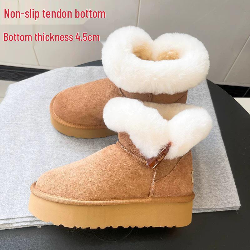 Sangpo Women's Sheepskin & Wool Thick-Soled Snow Boots - 2025 Winter Collection Genuine Leather & Wool Toggle.